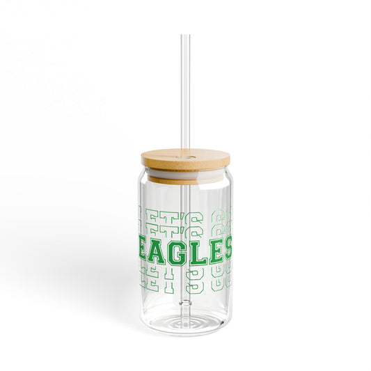 Eagle Sipper Glass, Eco-Friendly Drinkware, Cute Gift for Nature Lovers, Green Glass with Bamboo Lid, Perfect for Picnic & Home