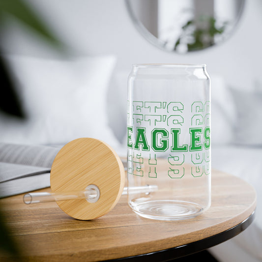 Eagle Sipper Glass, Eco-Friendly Drinkware, Cute Gift for Nature Lovers, Green Glass with Bamboo Lid, Perfect for Picnic & Home