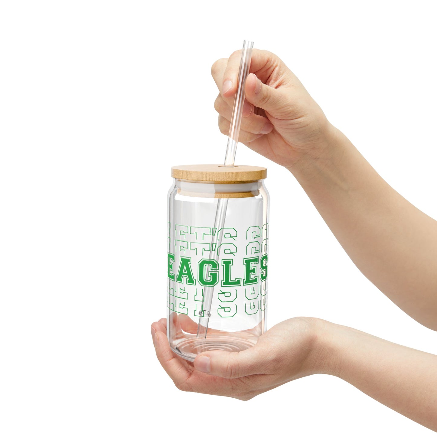 Eagle Sipper Glass, Eco-Friendly Drinkware, Cute Gift for Nature Lovers, Green Glass with Bamboo Lid, Perfect for Picnic & Home
